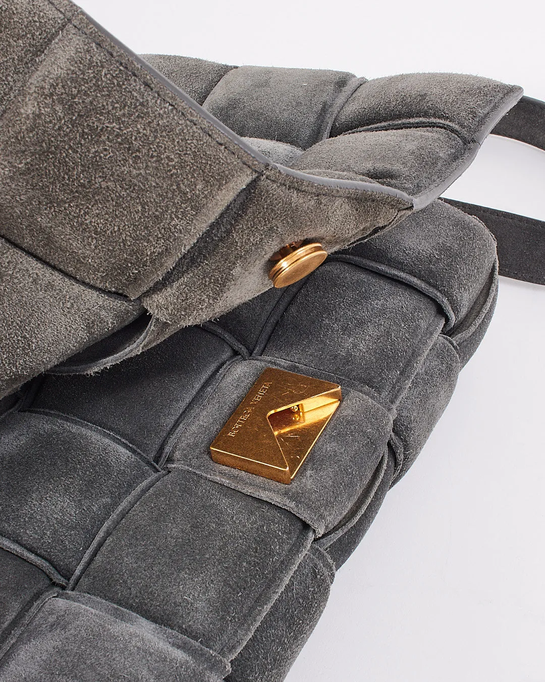Bottega Venetta Grey Suede Padded Cassette Bag