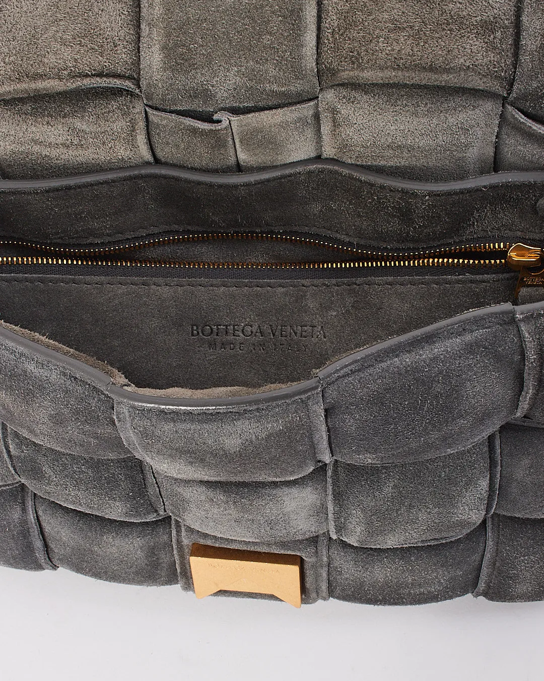 Bottega Venetta Grey Suede Padded Cassette Bag