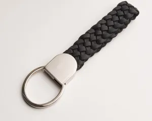 Braided Leather Keychain Black