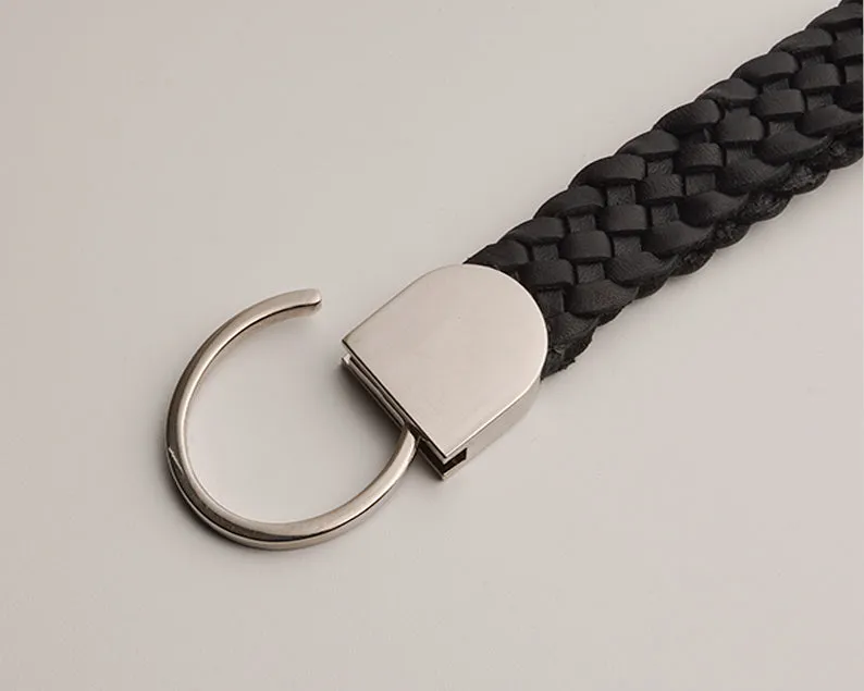 Braided Leather Keychain Black