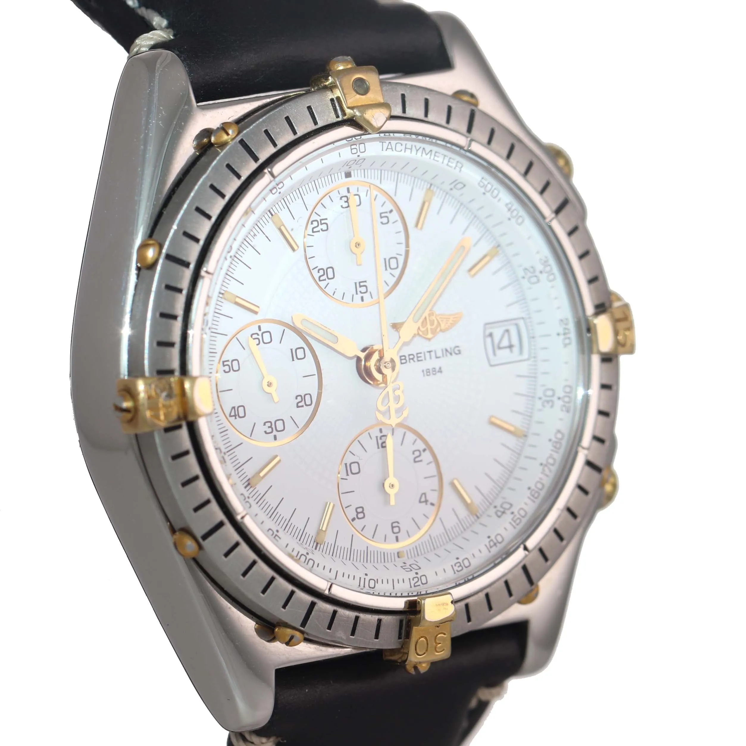 Breitling Chronomat Gold Steel 40mm Chronograph White Date Two Tone Watch B13050