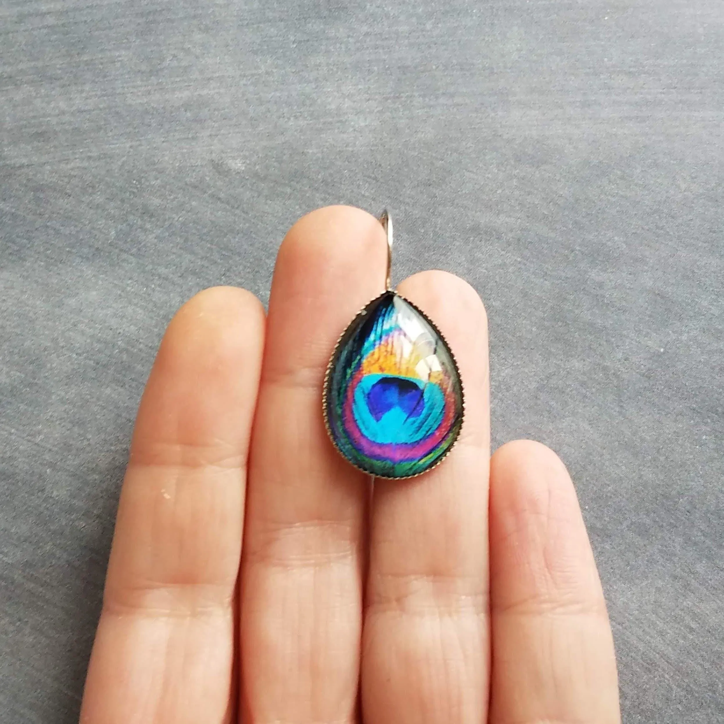 Bright Floral Earrings, stainless steel earring, hypoallergenic, large teardrop, pear shape, embroidery style, colorful, silver lever back