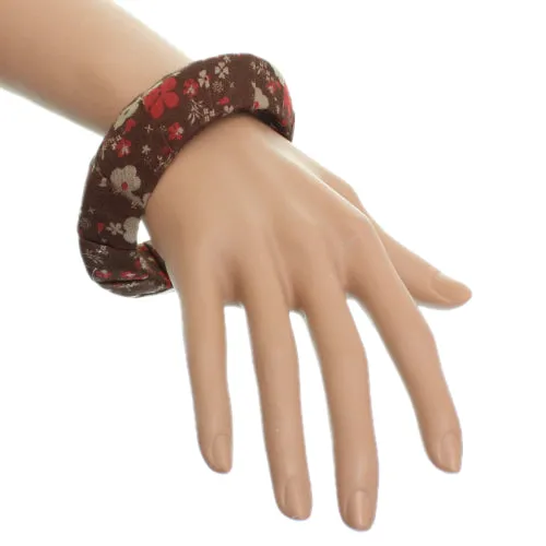 Brown Floral Fabric Saucer Bangle Bracelet