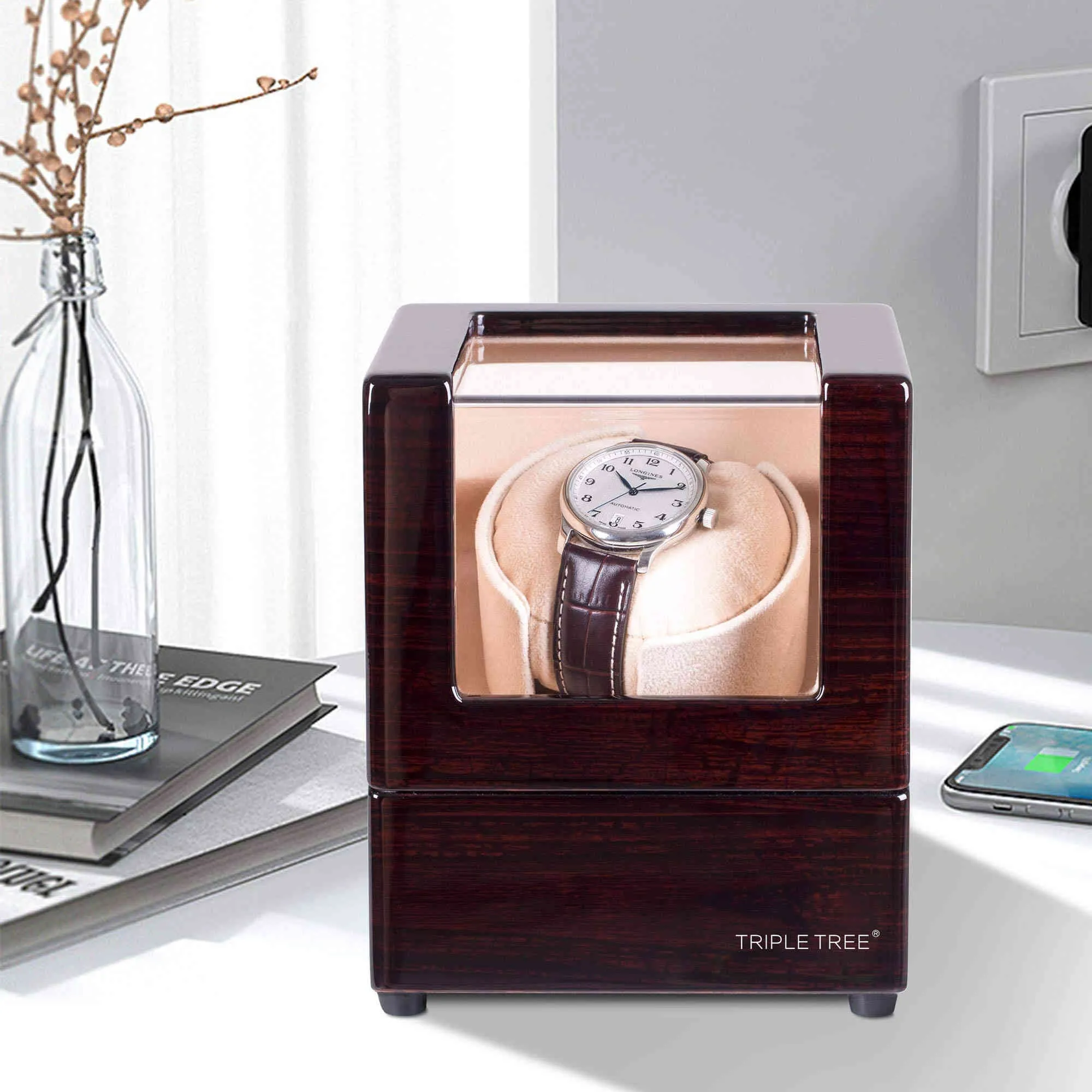 Brown Single Wooden Watch Winder TRIPLE TREE