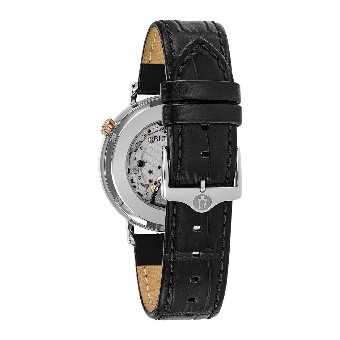 Bulova Aerojet Mens Automatic Stainless Steel Grey Dial Black Leather Strap Watch