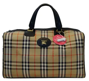 Burberry Nova Check Canvas Leather Black Beige Travel Bag