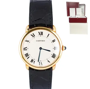 Cartier Ronde Louis 18k Gold Manual Silver Dial Black Leather 33mm 0900 1 Watch