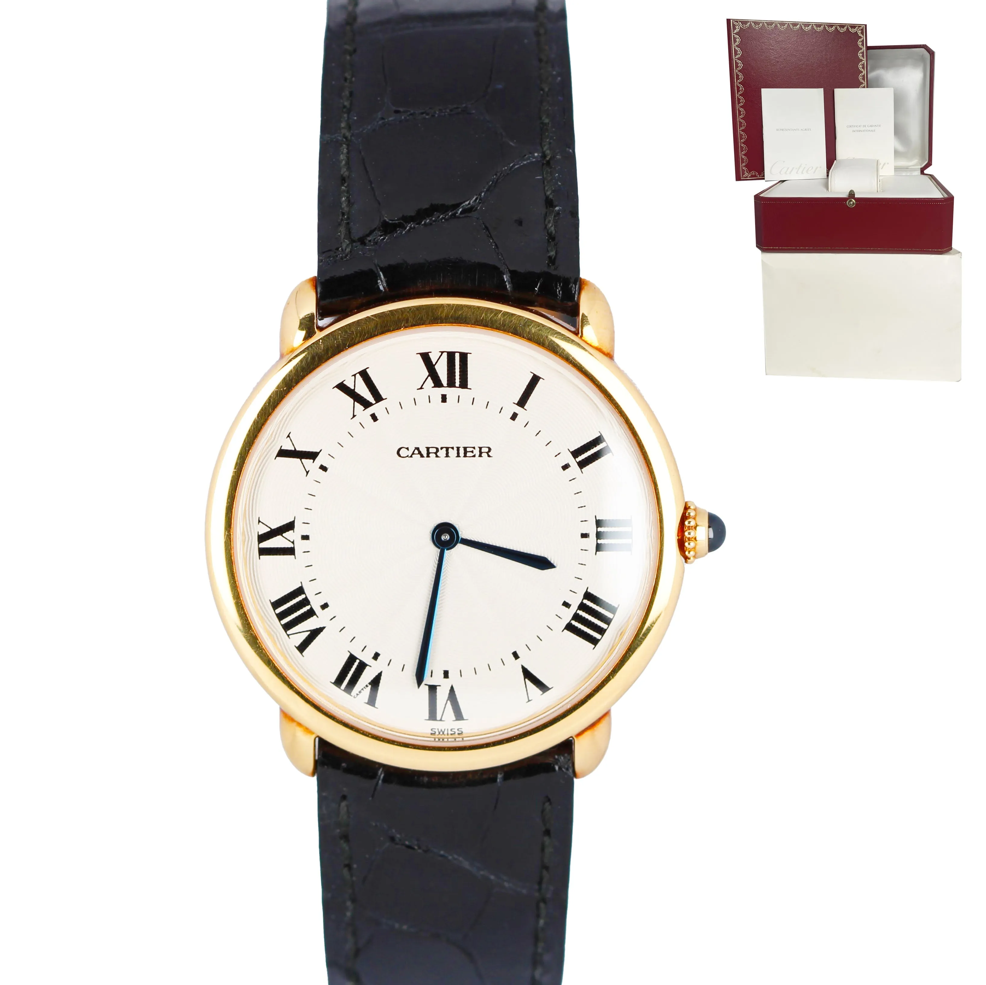 Cartier Ronde Louis 18k Gold Manual Silver Dial Black Leather 33mm 0900 1 Watch