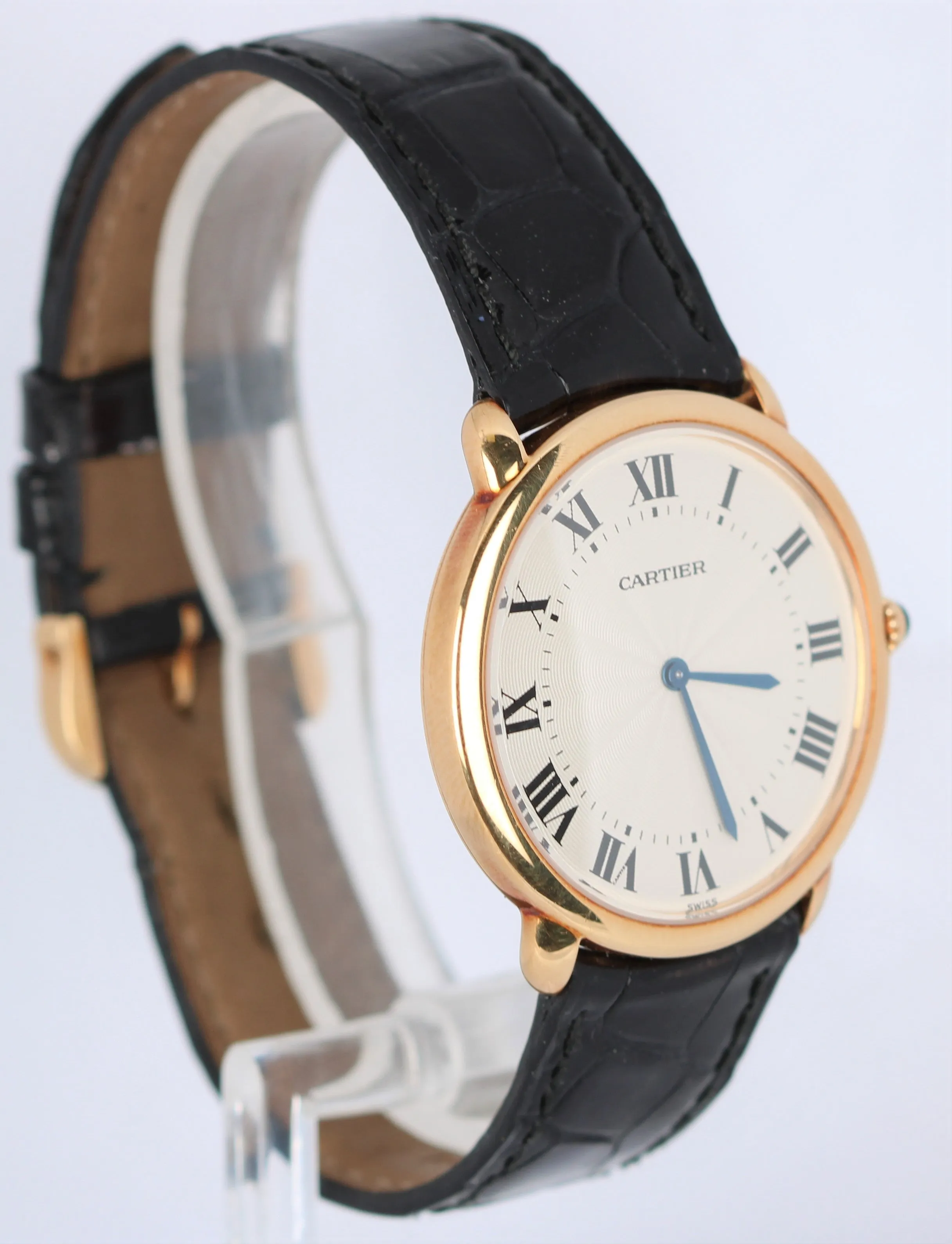 Cartier Ronde Louis 18k Gold Manual Silver Dial Black Leather 33mm 0900 1 Watch
