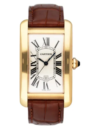 Cartier Tank Americaine Large W2603156 18K Yellow Gold Mens Watch