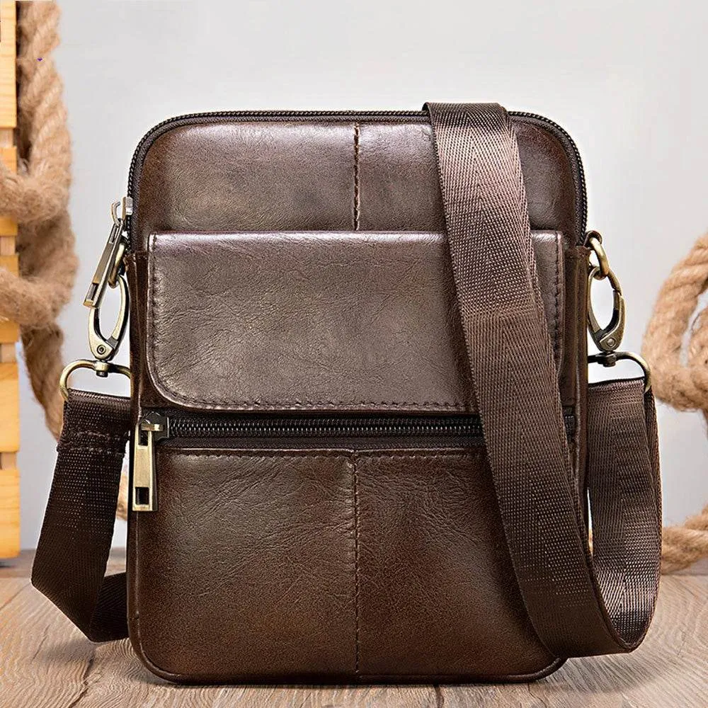 Casual Men's Small Leather Shoulder Crossbody Messenger Bag