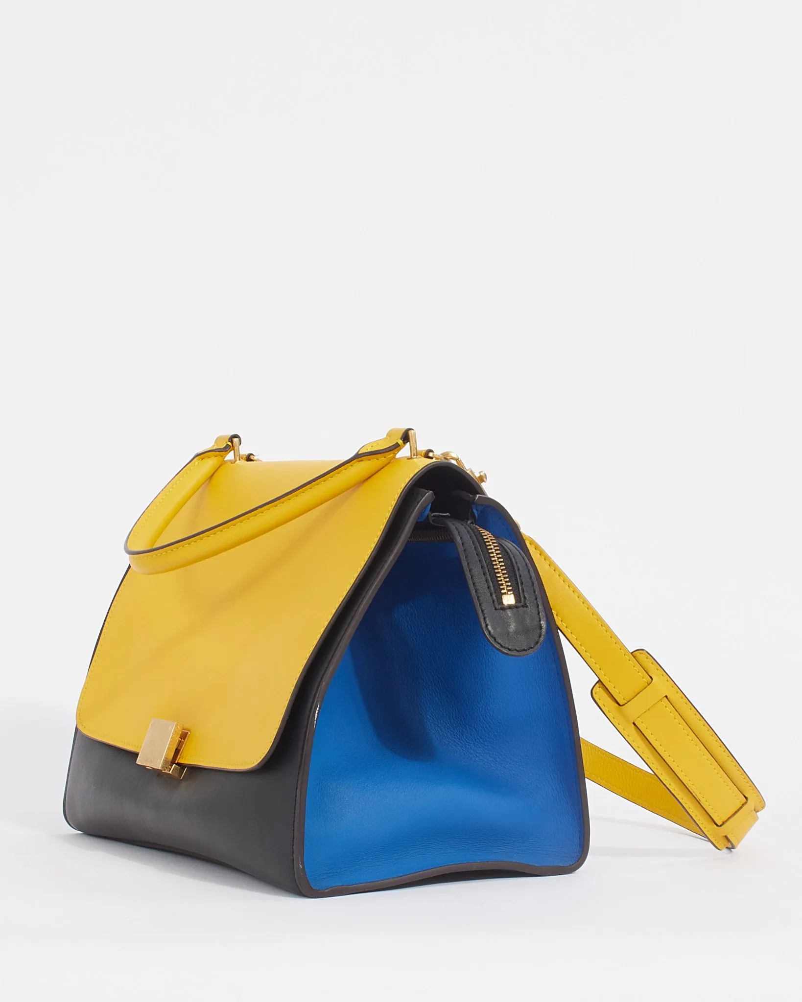 Celine Black/Yellow Tricolour Leather Medium Trapeze Bag