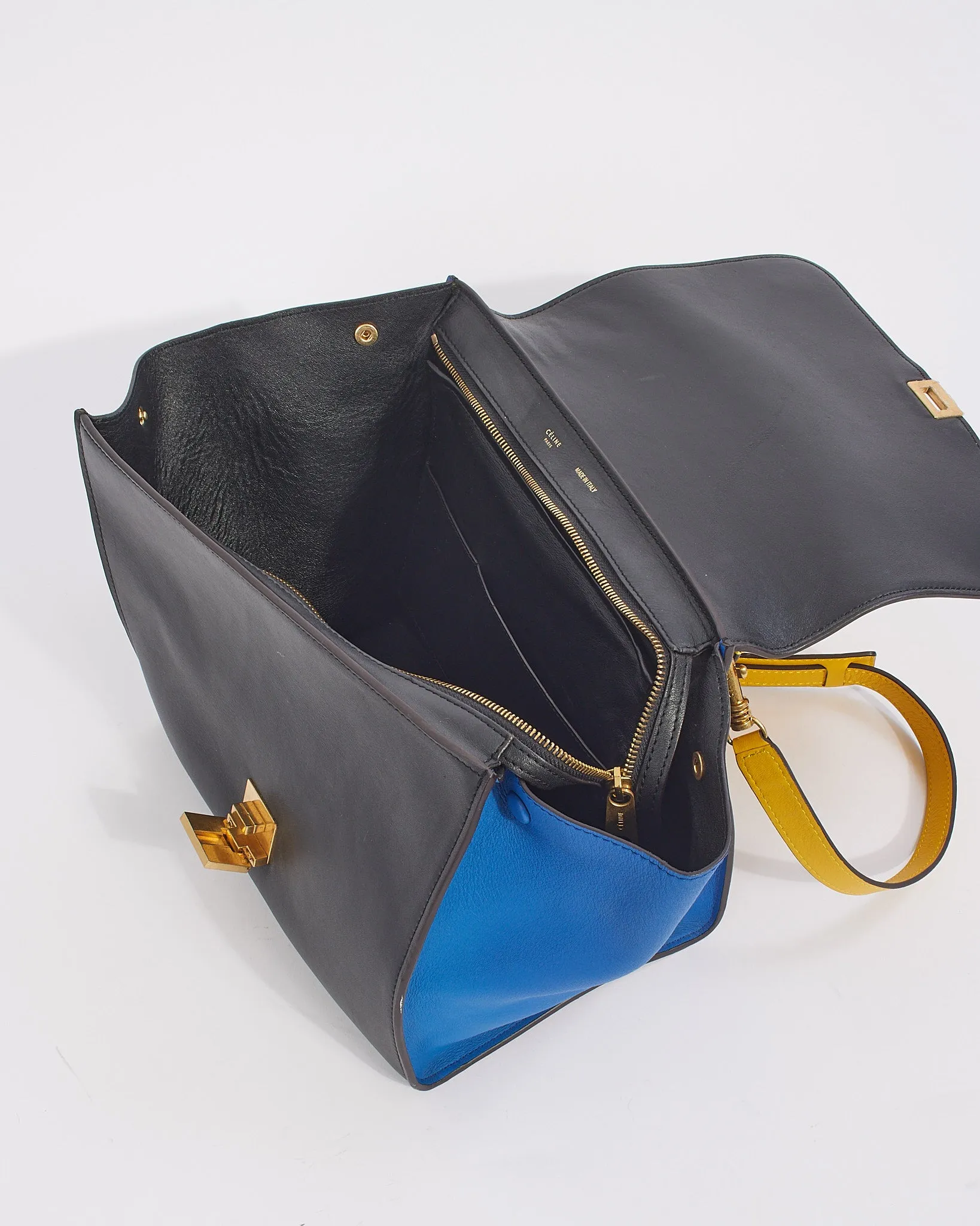 Celine Black/Yellow Tricolour Leather Medium Trapeze Bag