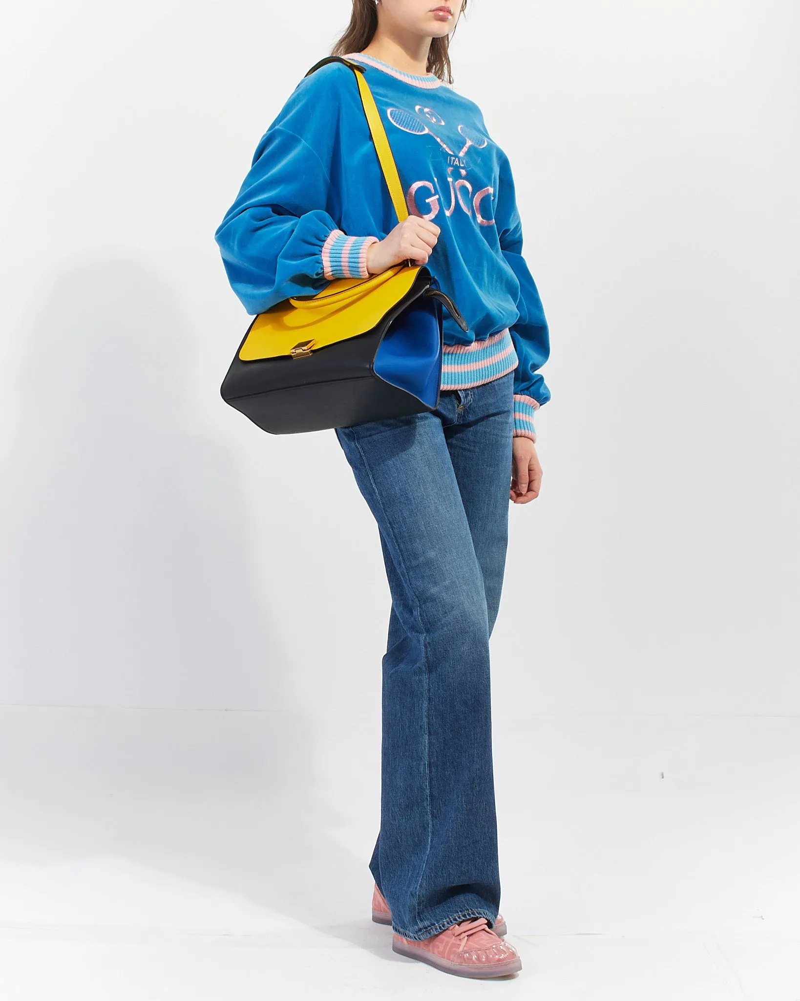 Celine Black/Yellow Tricolour Leather Medium Trapeze Bag