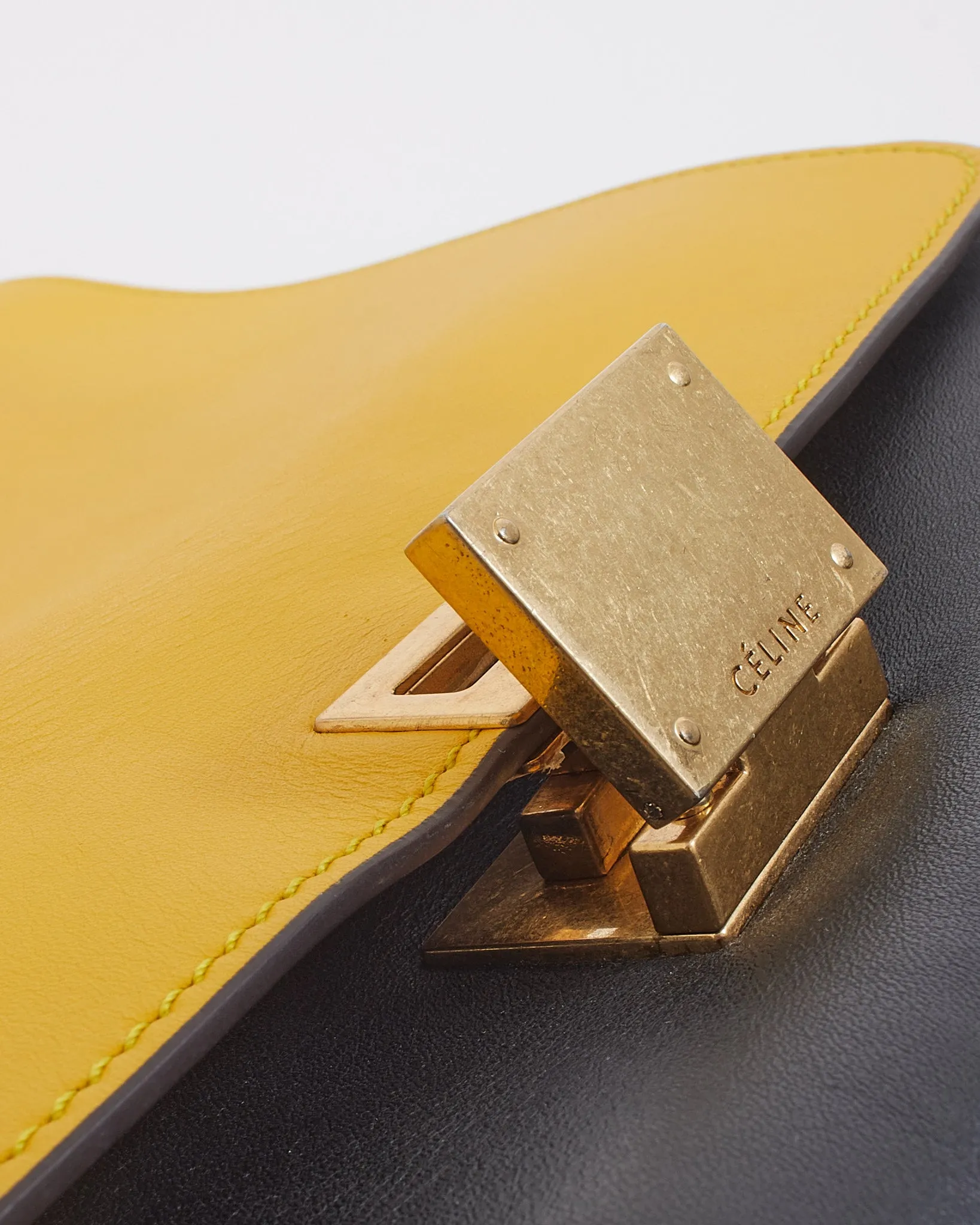 Celine Black/Yellow Tricolour Leather Medium Trapeze Bag