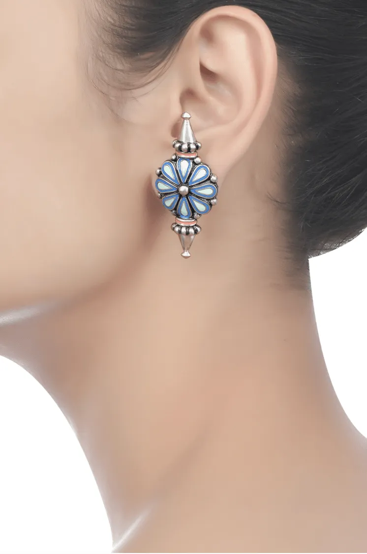 Chandrika Blue Enamel Flower Studs