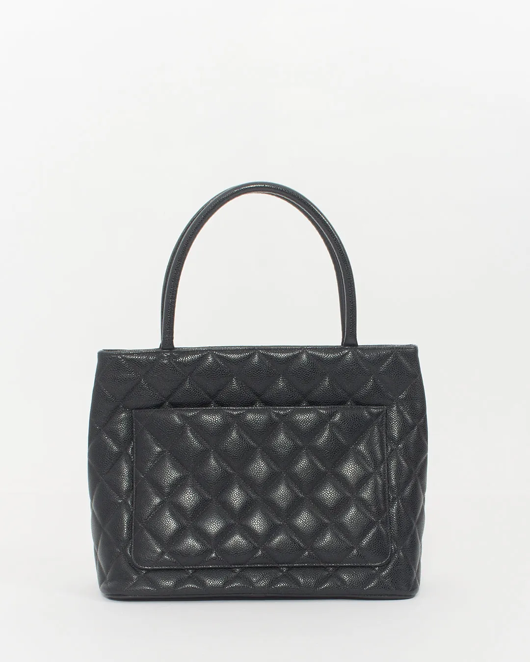 Chanel Black Caviar Leather Medallion Top Handle Bag