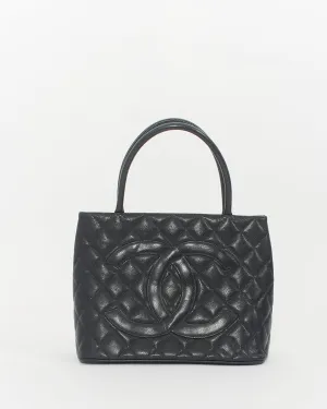 Chanel Black Caviar Leather Medallion Top Handle Bag