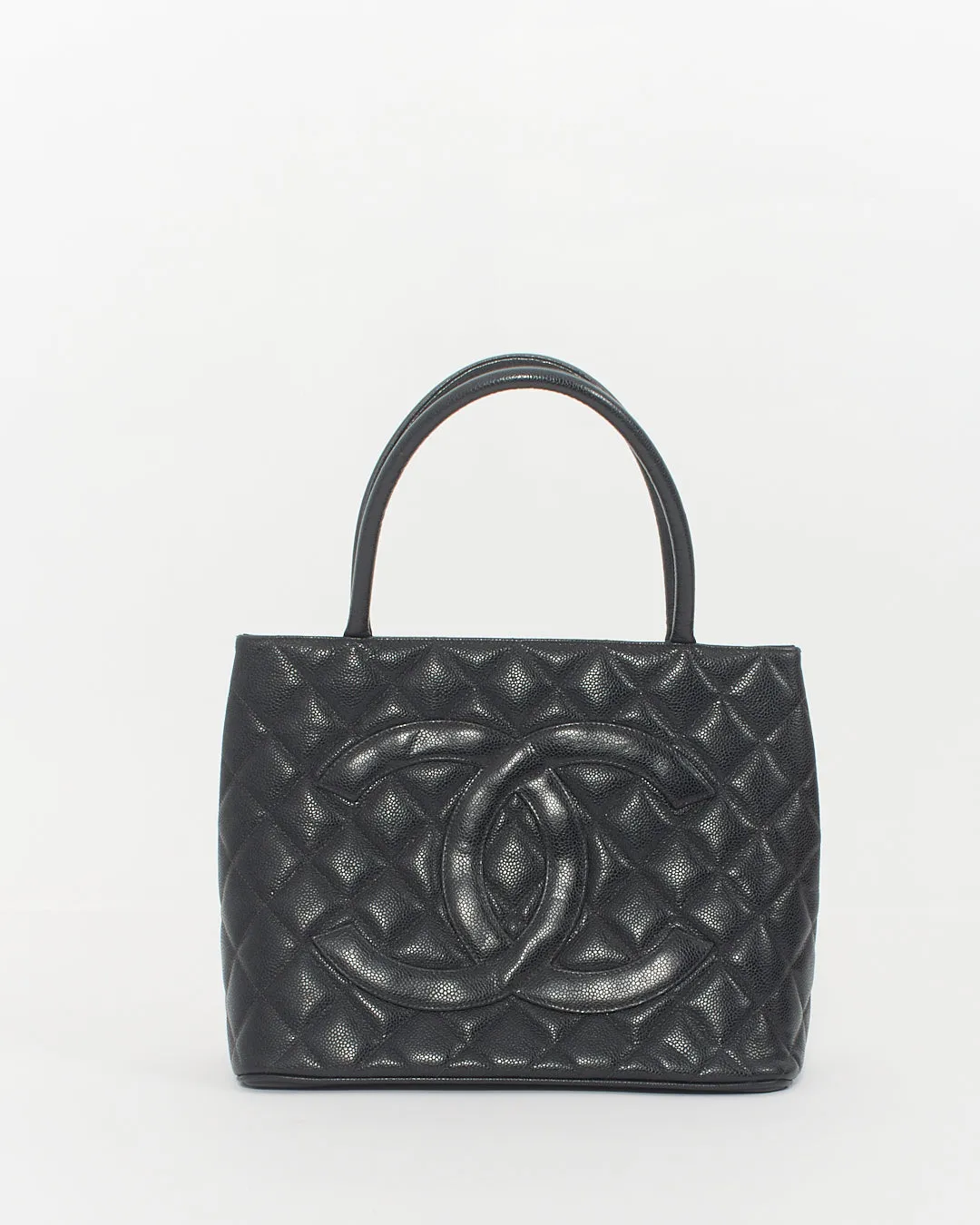 Chanel Black Caviar Leather Medallion Top Handle Bag