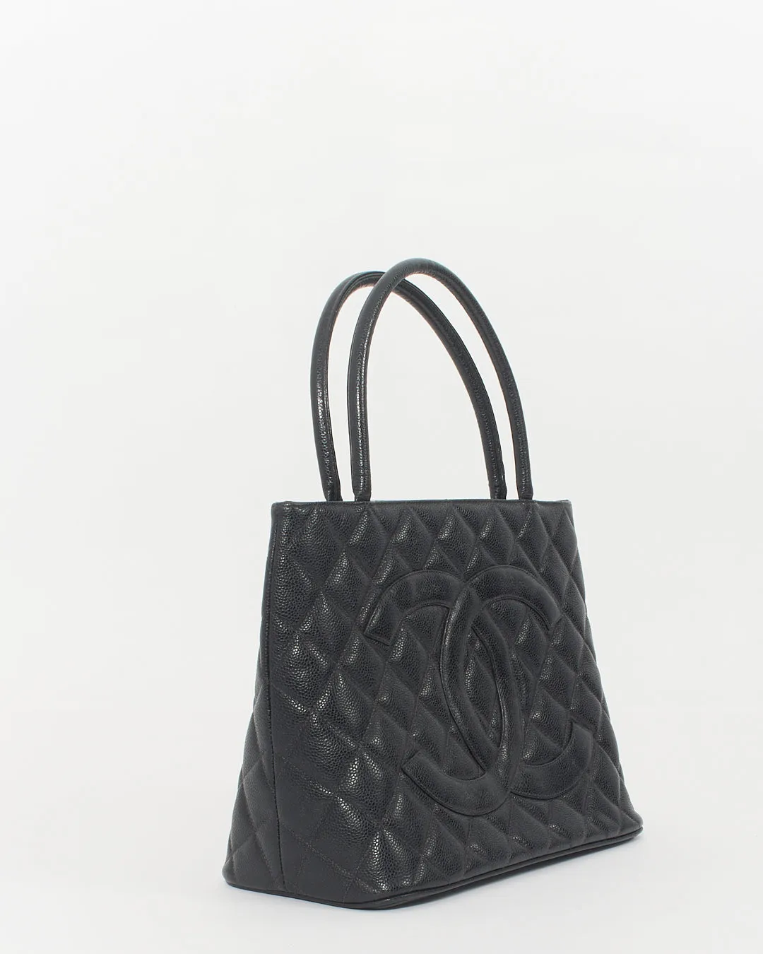 Chanel Black Caviar Leather Medallion Top Handle Bag