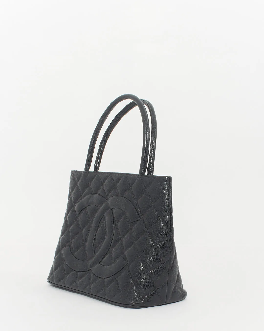 Chanel Black Caviar Leather Medallion Top Handle Bag