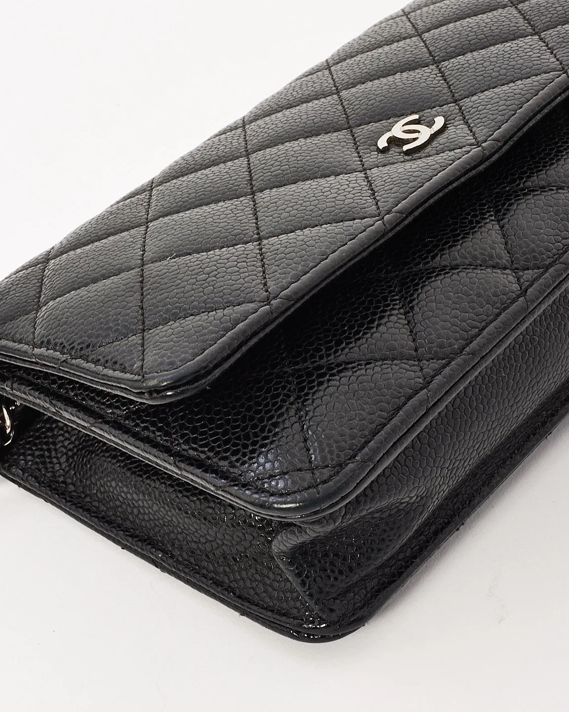 Chanel Black Caviar Leather Quilted Wallet On Chain SHW