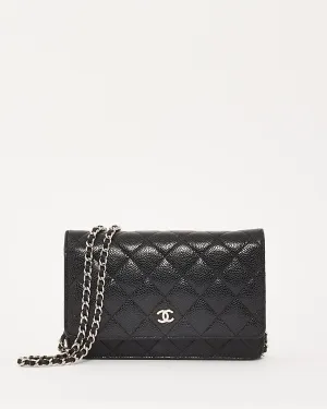 Chanel Black Caviar Leather Quilted Wallet On Chain SHW