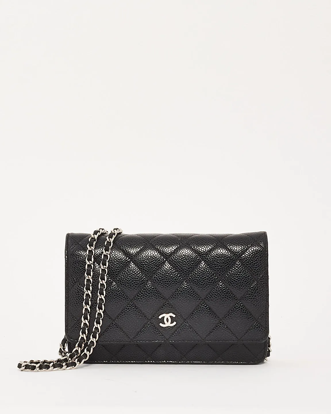 Chanel Black Caviar Leather Quilted Wallet On Chain SHW