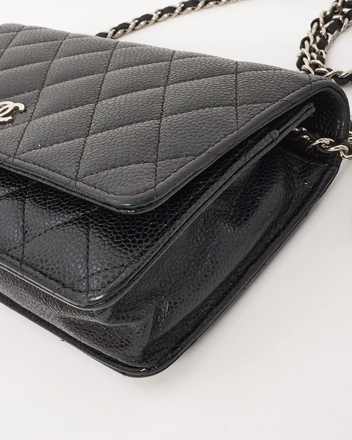 Chanel Black Caviar Leather Quilted Wallet On Chain SHW