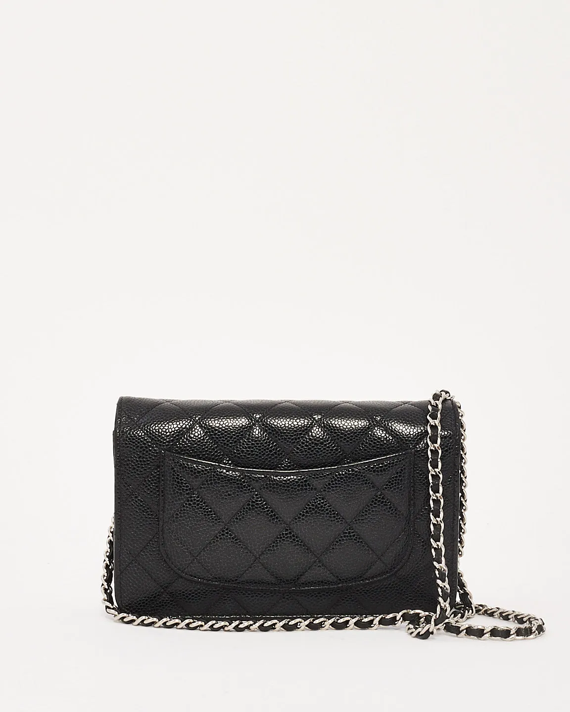 Chanel Black Caviar Leather Quilted Wallet On Chain SHW