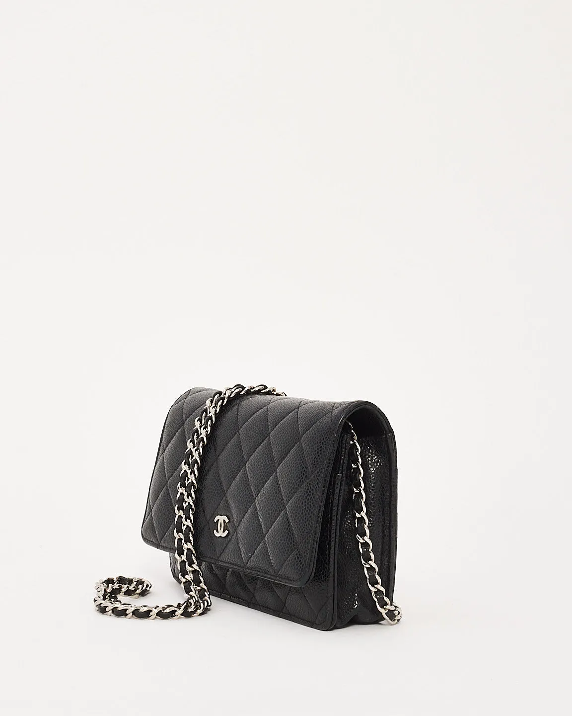 Chanel Black Caviar Leather Quilted Wallet On Chain SHW