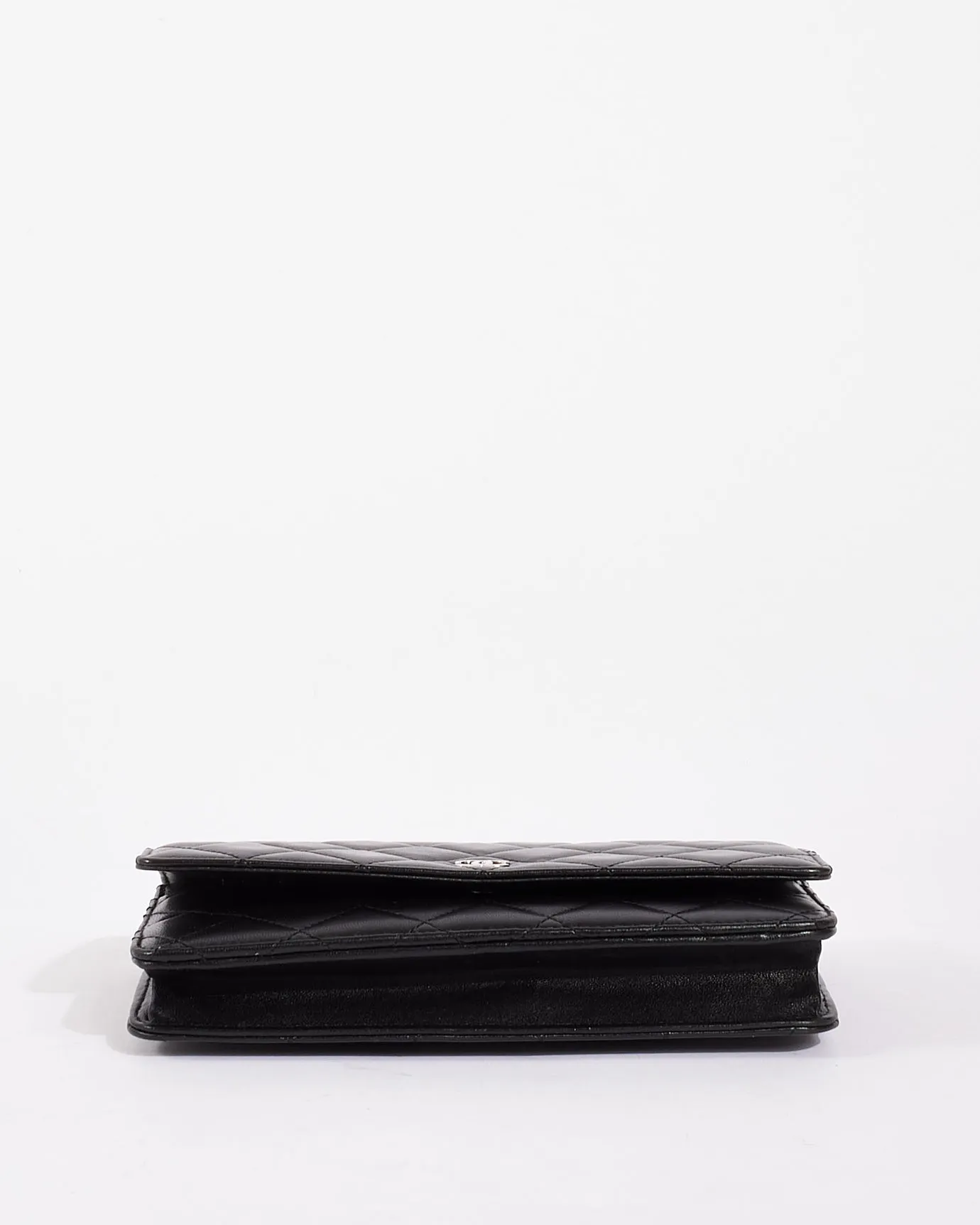 Chanel Black Lambskin Leather Wallet on Chain with Silver Hardware