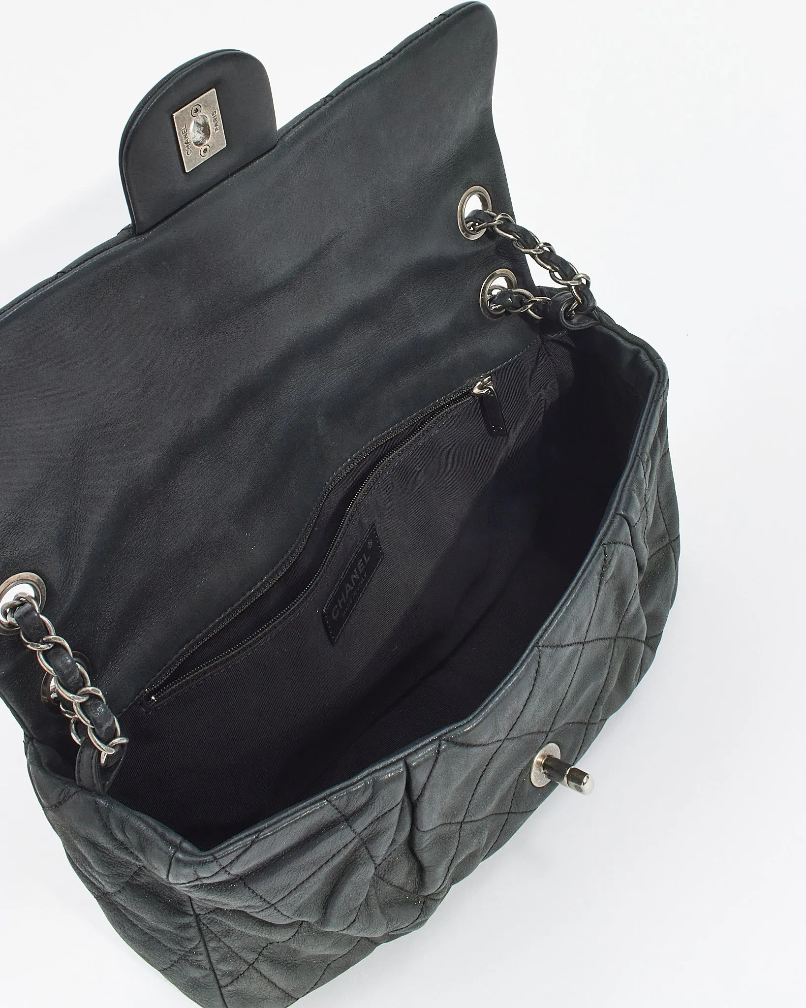 Chanel Black Quilted Iridescent Leather East West Single Flap Bag