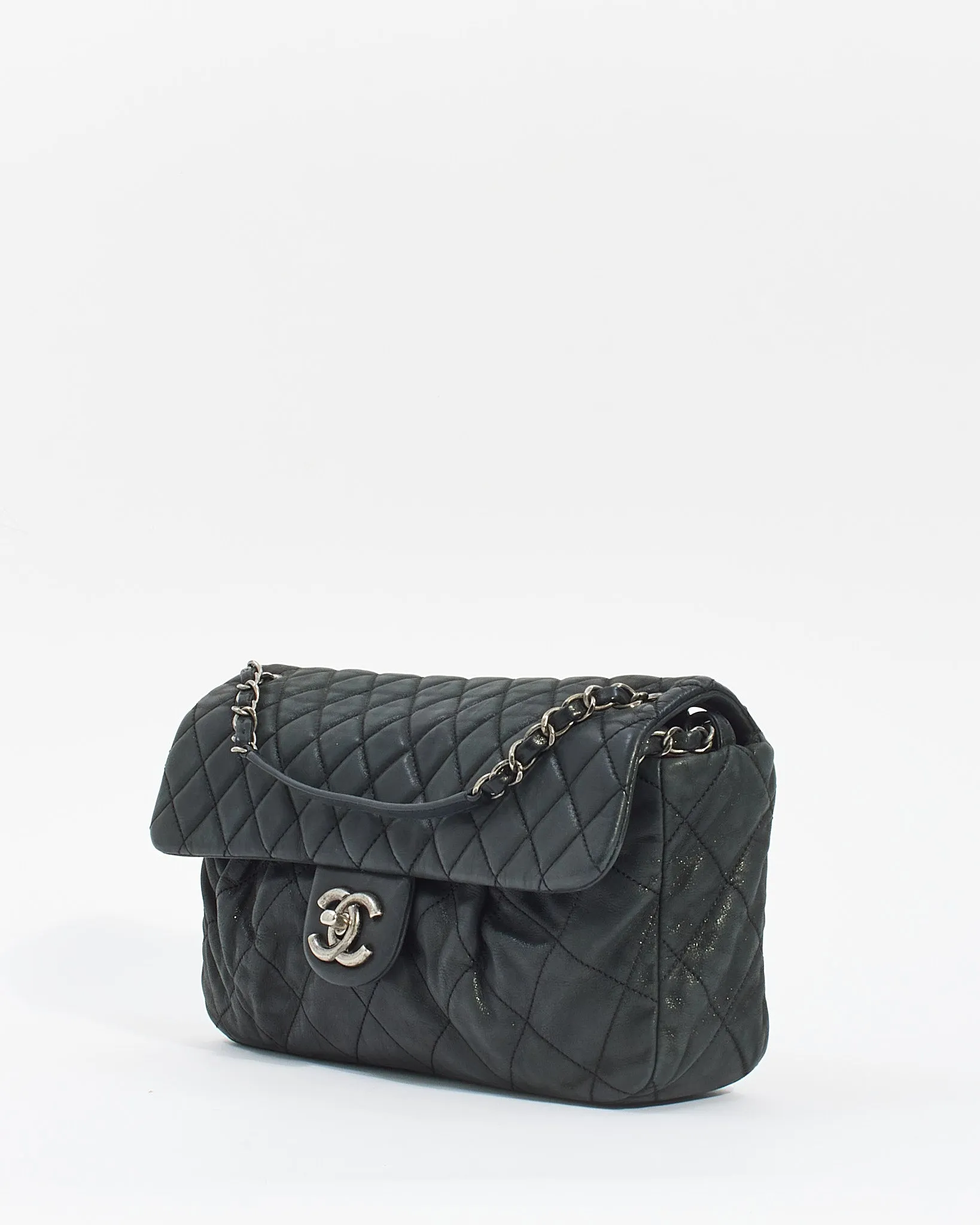 Chanel Black Quilted Iridescent Leather East West Single Flap Bag
