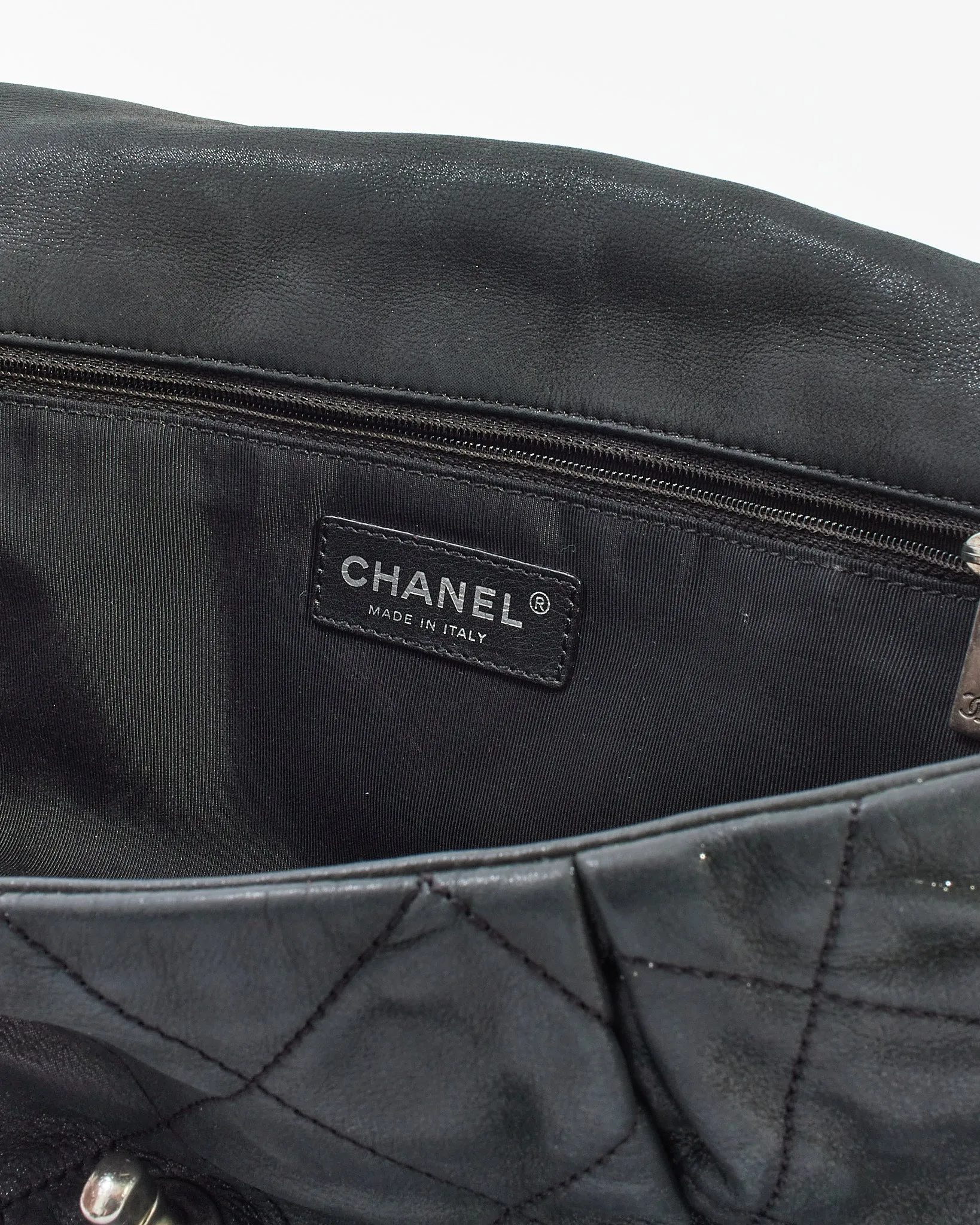 Chanel Black Quilted Iridescent Leather East West Single Flap Bag