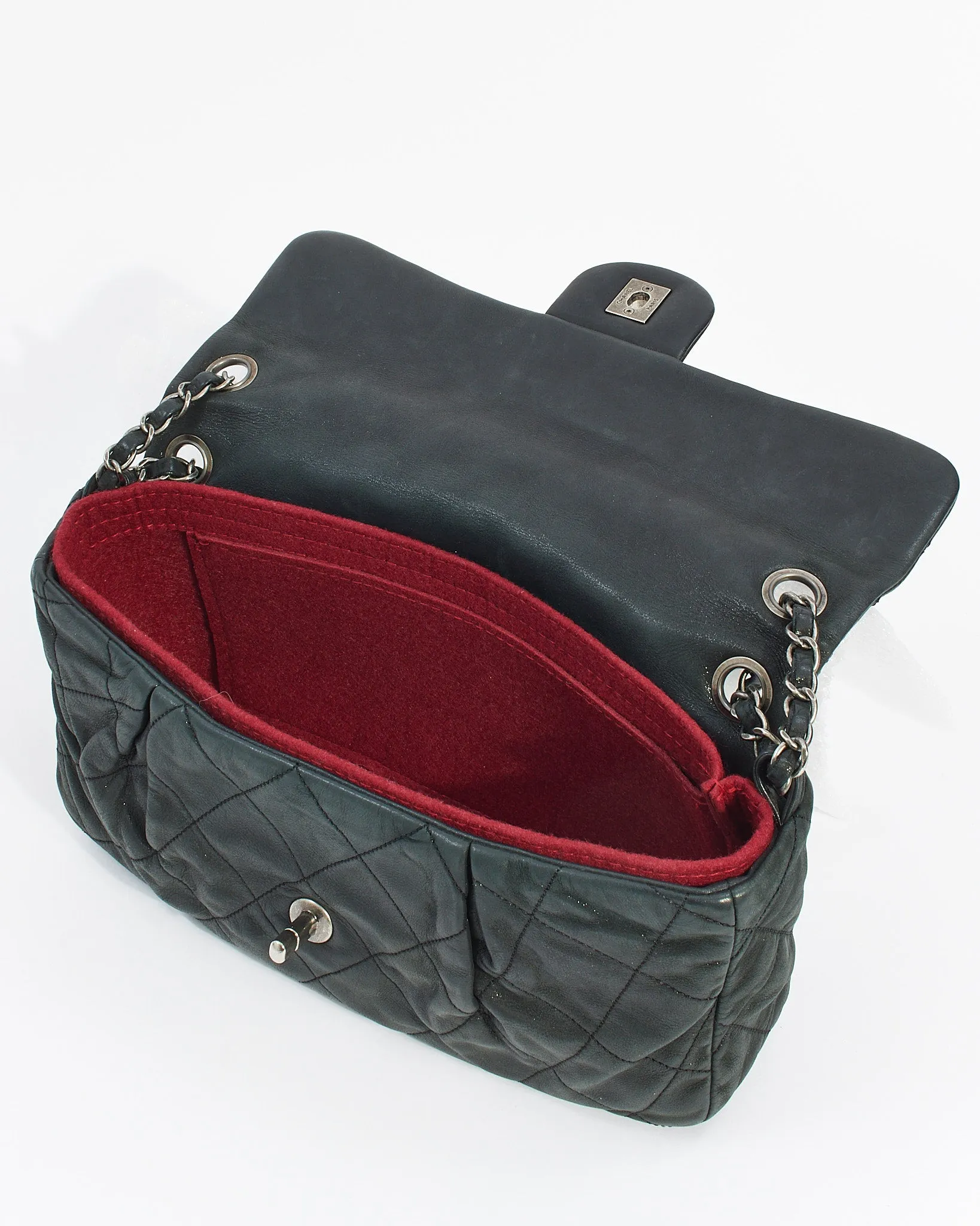 Chanel Black Quilted Iridescent Leather East West Single Flap Bag
