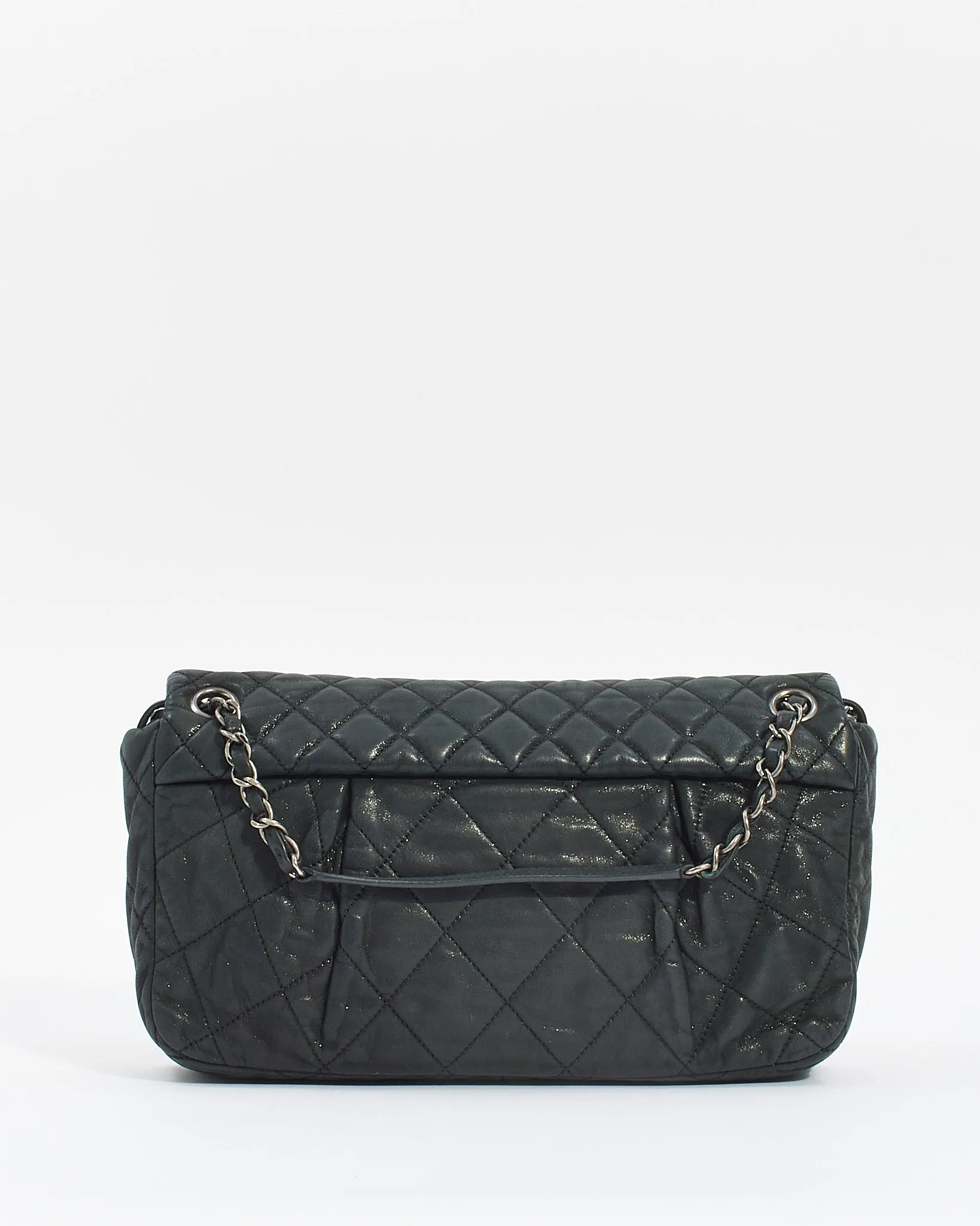 Chanel Black Quilted Iridescent Leather East West Single Flap Bag