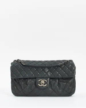 Chanel Black Quilted Iridescent Leather East West Single Flap Bag