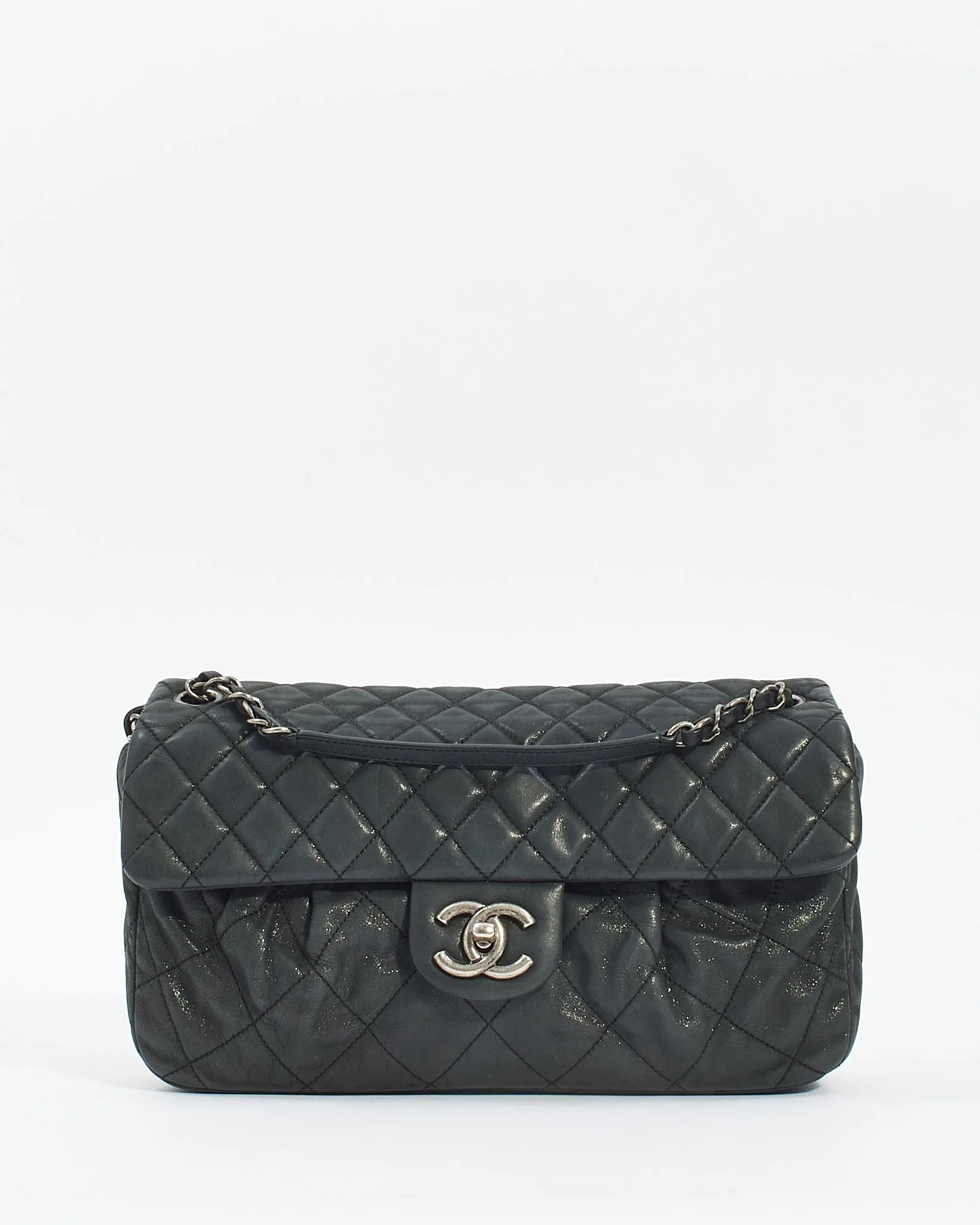 Chanel Black Quilted Iridescent Leather East West Single Flap Bag