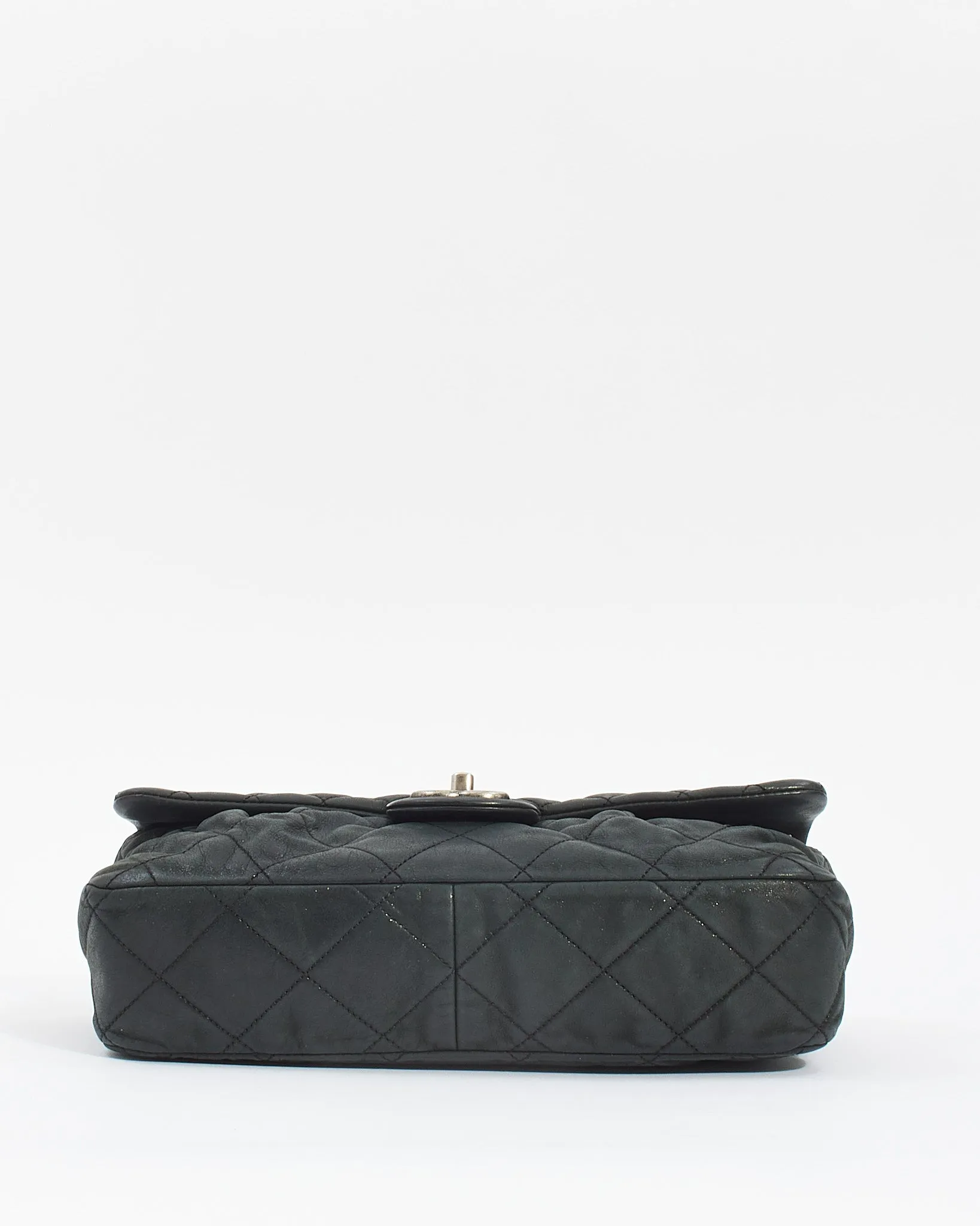 Chanel Black Quilted Iridescent Leather East West Single Flap Bag