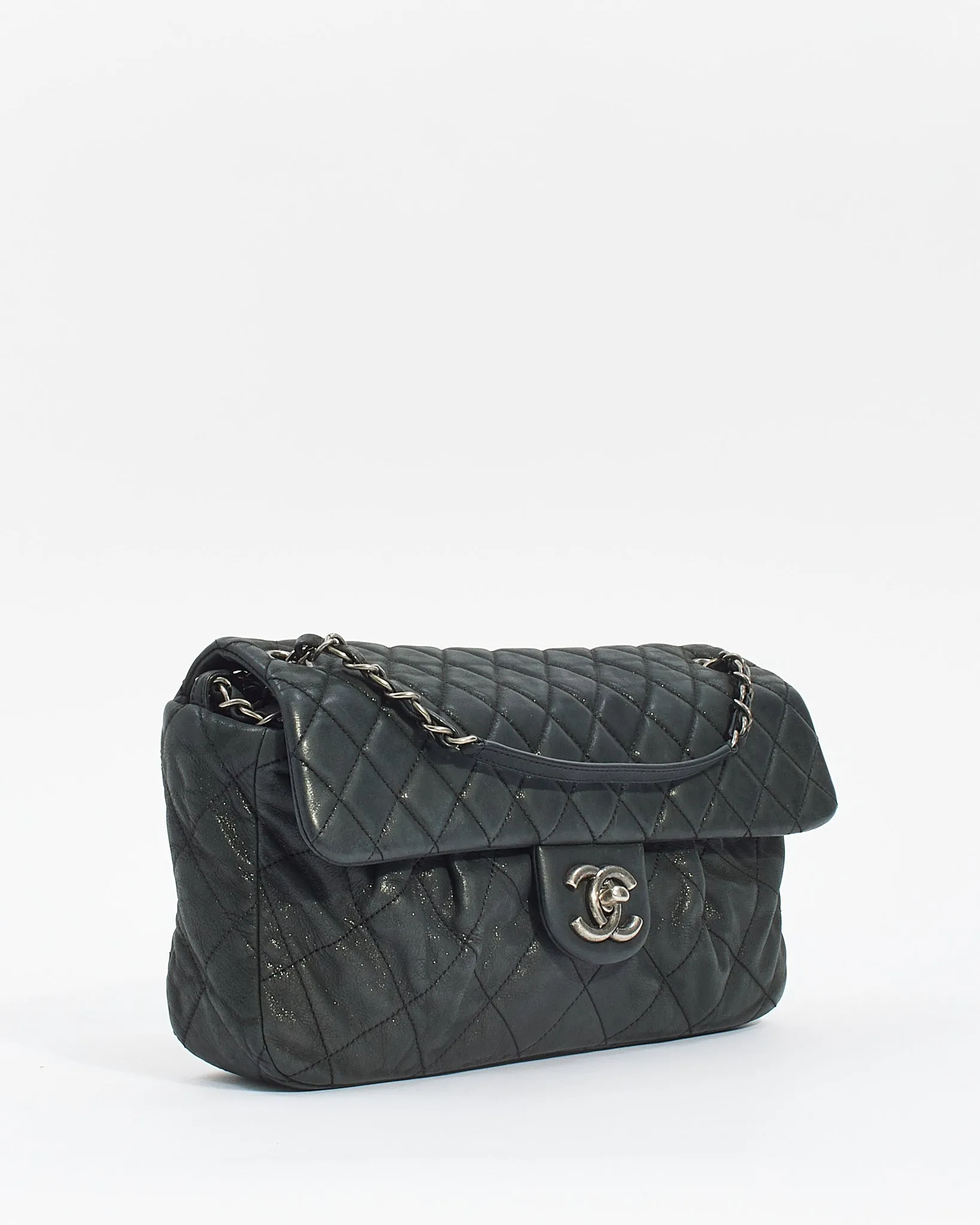Chanel Black Quilted Iridescent Leather East West Single Flap Bag