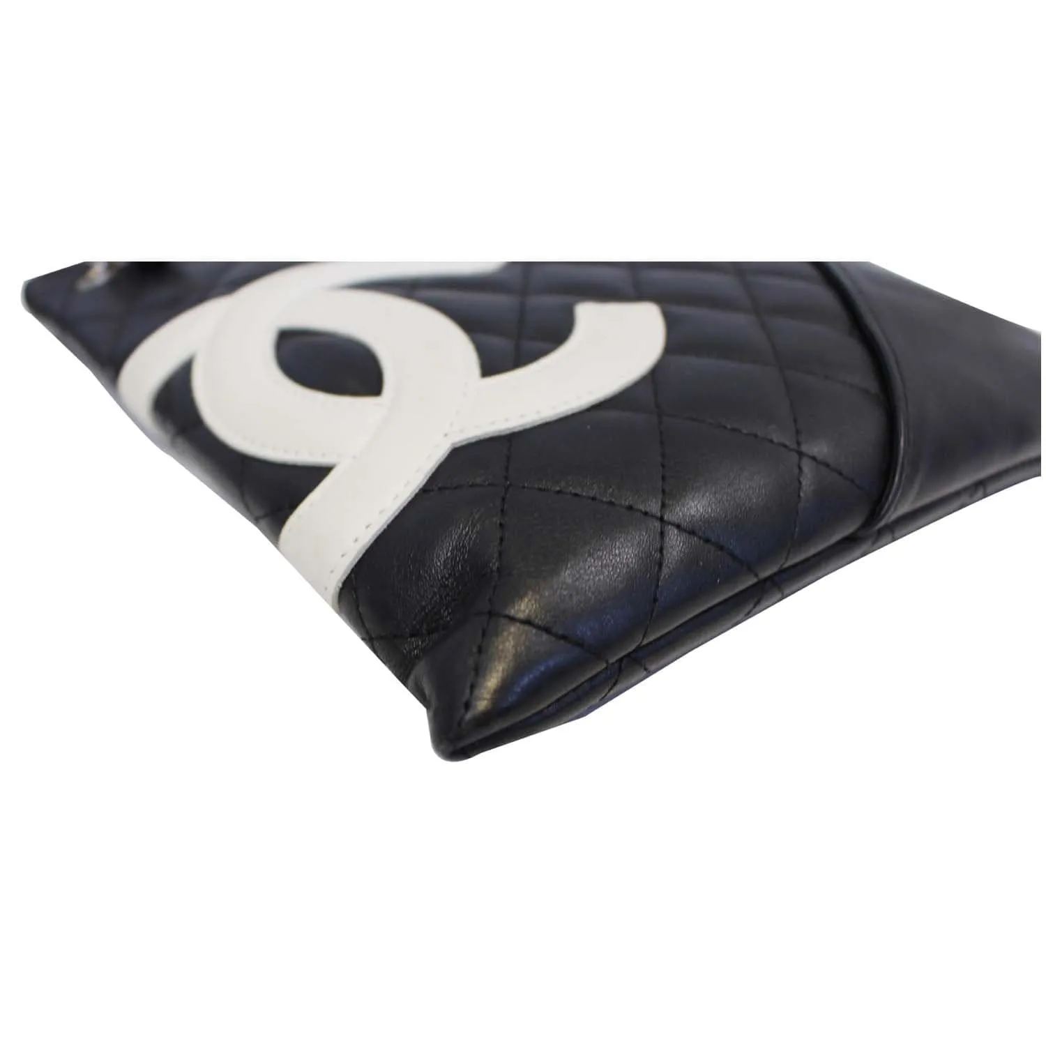CHANEL Cambon Flat Calfskin Leather Messenger Crossbody Bag Black