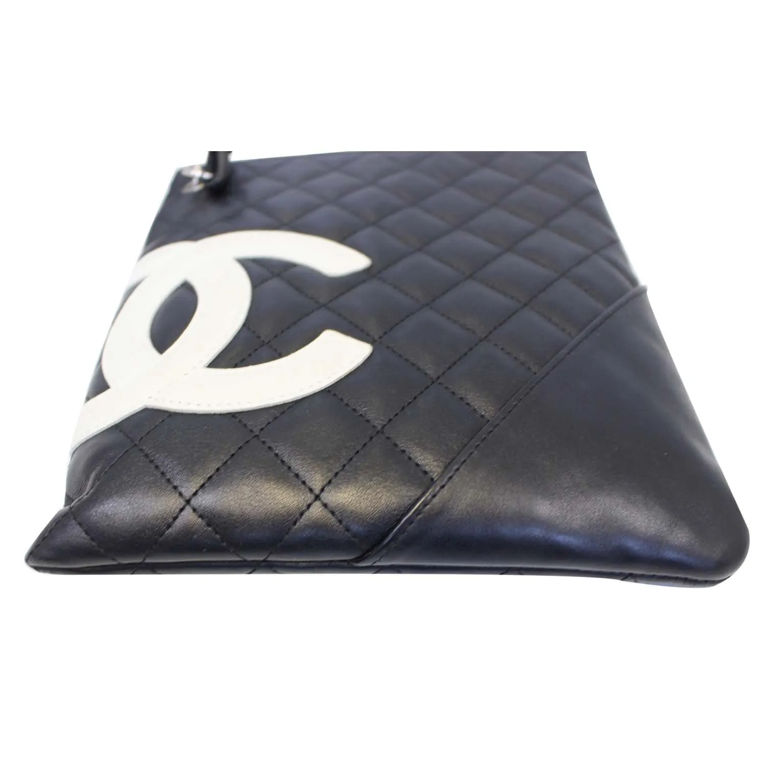 CHANEL Cambon Flat Calfskin Leather Messenger Crossbody Bag Black