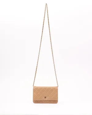 Chanel Dark Beige CC Timeless Quilted Lambskin Leather Wallet On Chain