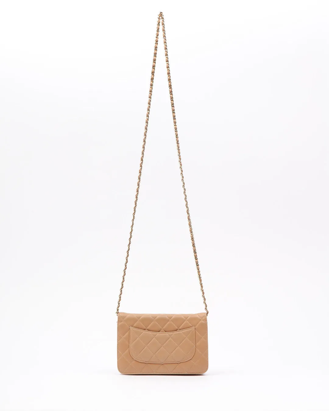 Chanel Dark Beige CC Timeless Quilted Lambskin Leather Wallet On Chain