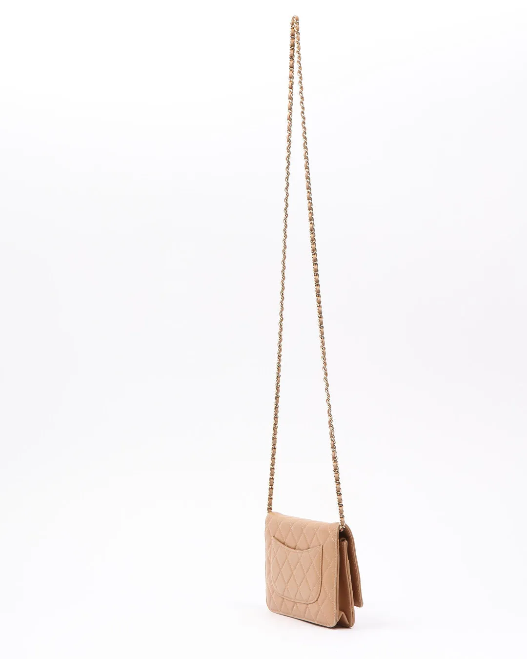 Chanel Dark Beige CC Timeless Quilted Lambskin Leather Wallet On Chain