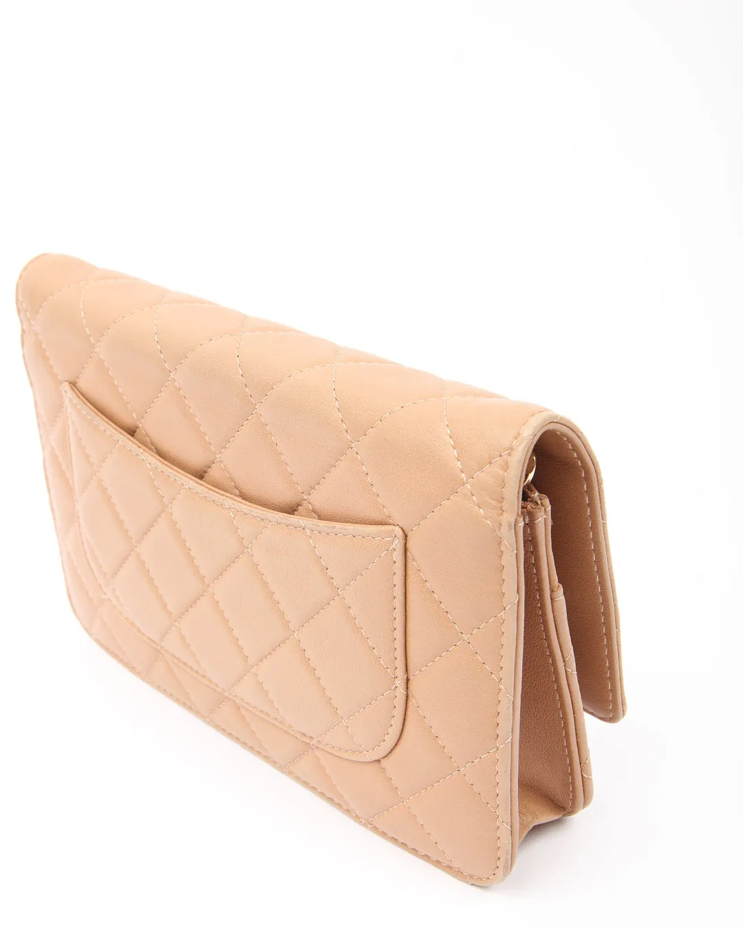 Chanel Dark Beige CC Timeless Quilted Lambskin Leather Wallet On Chain