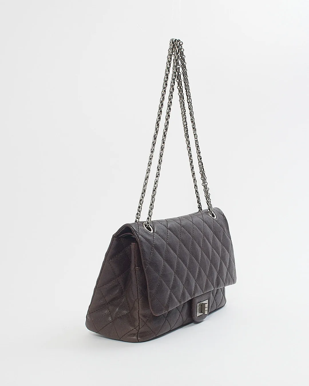 Chanel Plum Quilted Caviar Leather 2.55 Reissue 227 Double Flap Bag