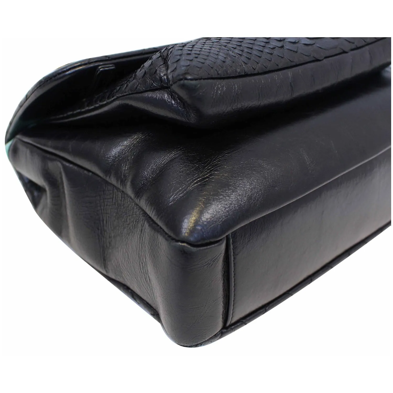 CHANEL Urban Mix Flap Calfskin Python Shoulder Bag Black