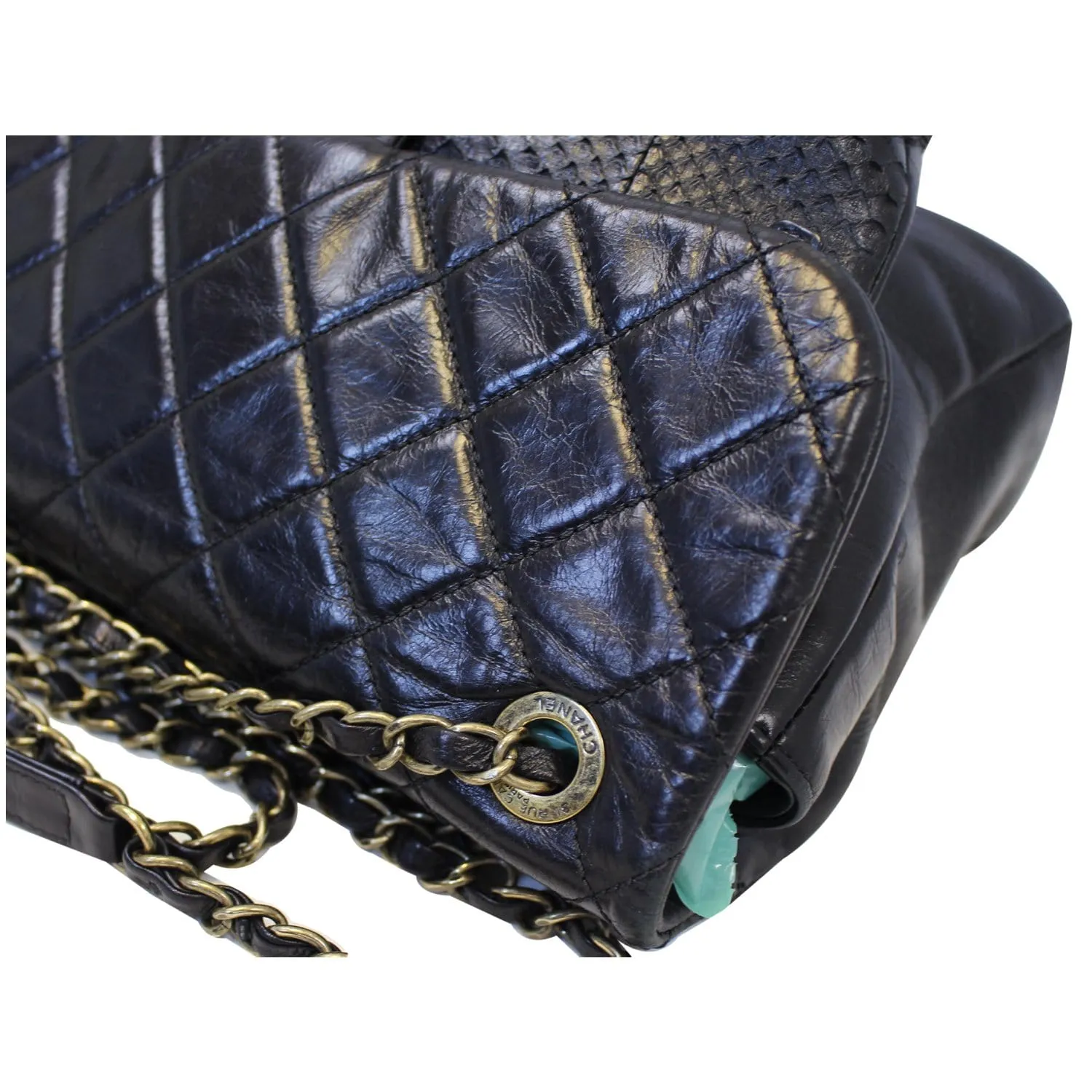 CHANEL Urban Mix Flap Calfskin Python Shoulder Bag Black